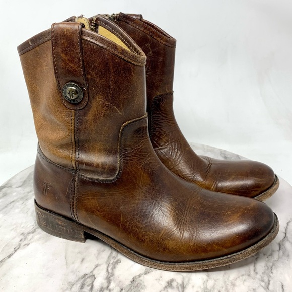 Frye Shoes - Frye Melissa Short Brown Leather Booties 6 Classic Equestrian Moto Bohemian